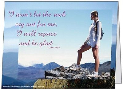 God Driven Designs Inspirational I Won't Let the Rock Cry Out Hiker Hiking Greeting Card Image