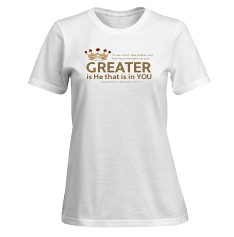 Greater is He Bible Verse T-Shirt with 1 John 4:4
