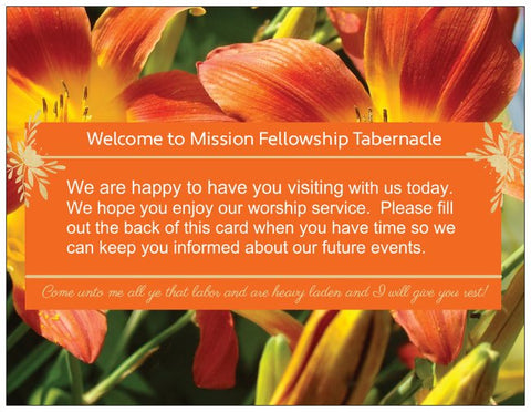 Church Welcome Cards with Address Form - Lily Orange