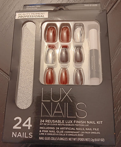 Beauty Moment Lux Nails 24 Reusable Nails, File & Glue Kit