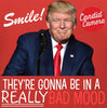President Trump Smiling Red Background
