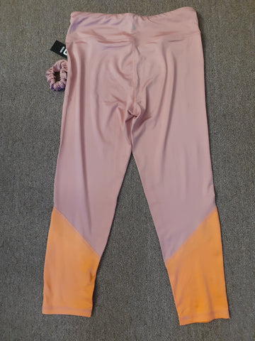 Ideology Leggings Yoga Pants Orig $26 Pink with Orange Blue Trim Wild Roses Size X-Large