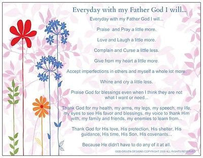 Everyday with My Father God I Will...Inspirational Prayer Card