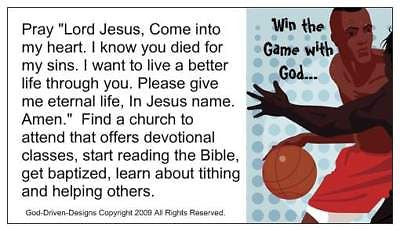 Win the Game with God Basketball Prayer of Salvation Seed Cards - Large Font