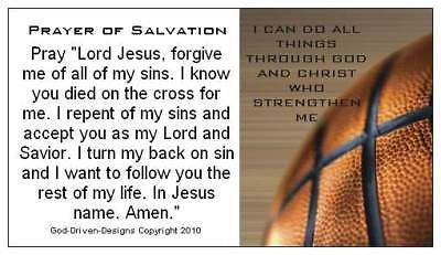 God Driven Designs Inspirational Win the Game With God Basketball Prayer of Salvation Prayer Card