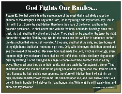 Psalm 91 God Fights Our Battles Prayer Card - Camo / Military Theme