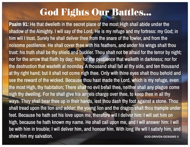 God Fights Our Battles Biker Prayer Card Psalm 91 - Motorcycle Wheelie