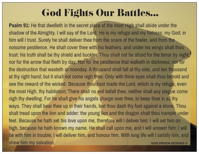 God Fights Our Battles Prayer Card Psalm 91 - Military Salute
