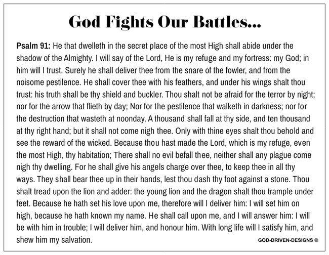 God Fights Our Battles Prayer Card Psalm 91