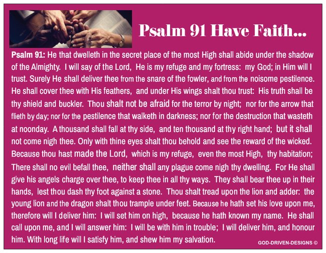 Psalm 91 Have Faith Prayer Card (Purple with a Blank Back)
