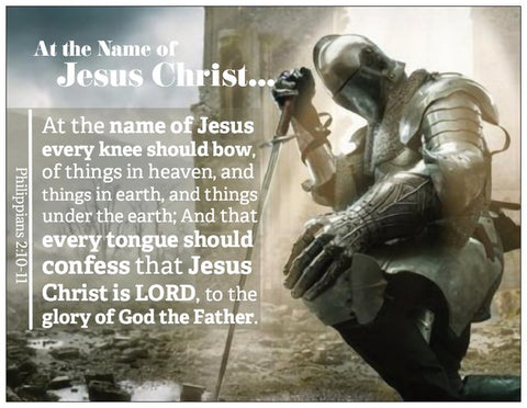 Name of Jesus Knight Knee Prayer Card with Phil 2:10-11