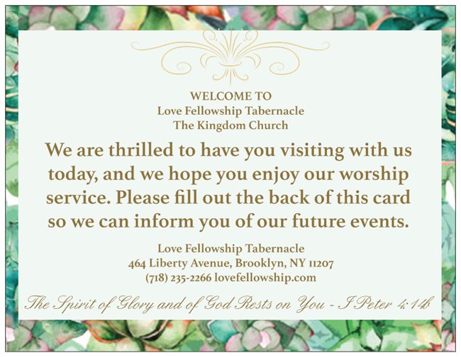 Order Floral Church Welcome Cards for Your Next Event