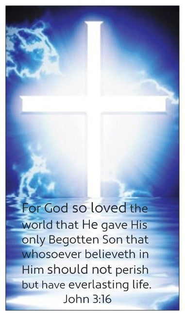 John 3:16, The Lord's Prayer, and Salvation Seed Card - Cross with Blue