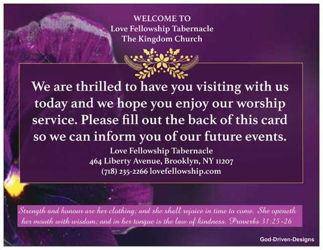 Order Mother's Day Church Welcome Cards - Purple